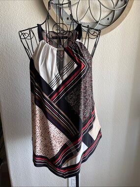 White House Black Market Black, White & Red Geometric Halter Camisole